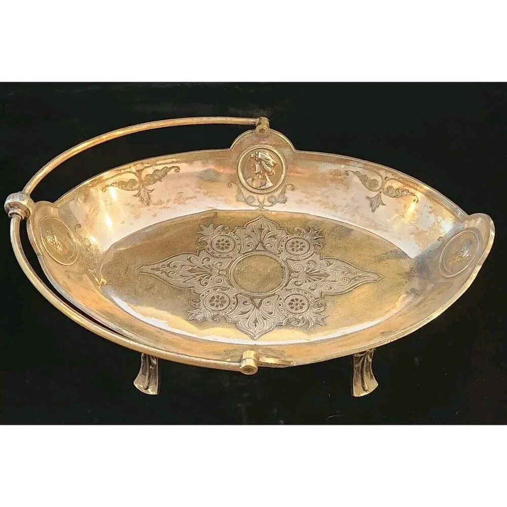 Simpson Hall Miller Medallion Greek Roman Face Dish Basket Silver Plated Antique
